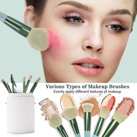 20PCs Green Professional Makeup Brushes Set with Travel Case & 2 Powder Puff - Picture 2 of 4